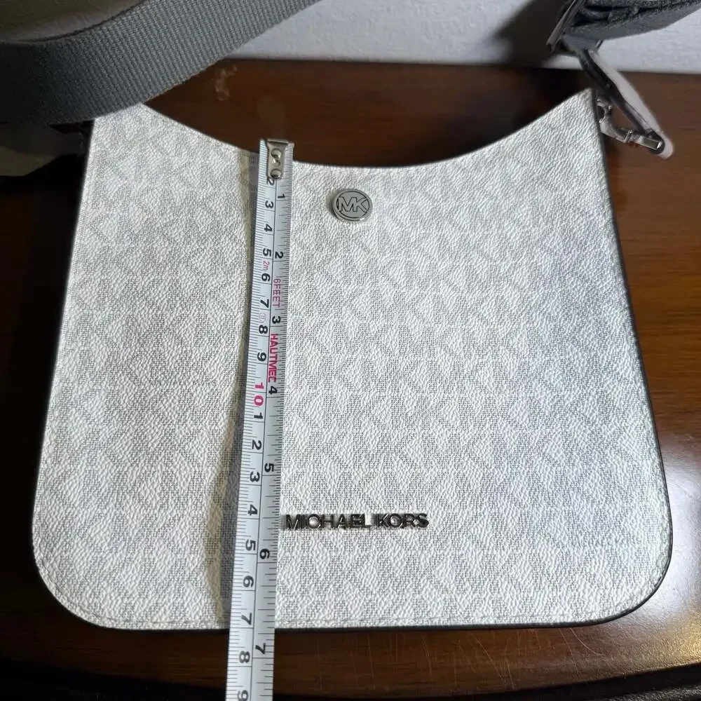 Michael Kors White Monogram Crossbody with Gray Strap